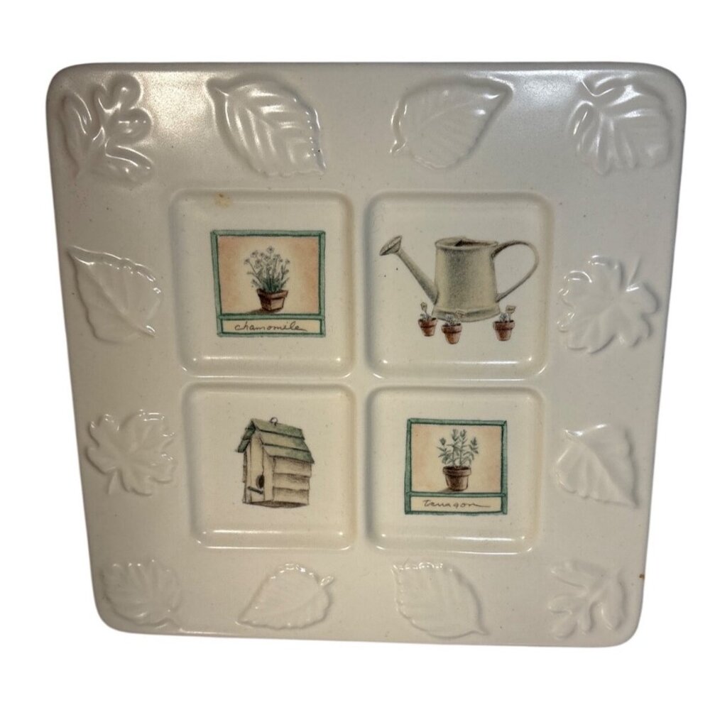 Pfaltzgraff Plate Naturewood Botanical Gardening Square Divided Ceramic